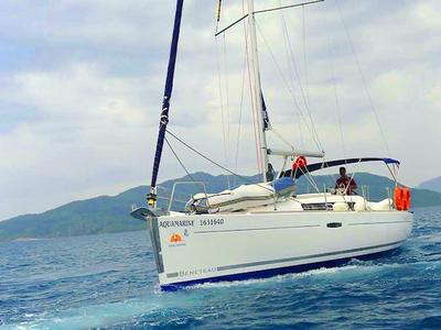 Cockpit of Aquamarine, a Beneteau Oceanis 34 sailboat at Fethiye, Turkey