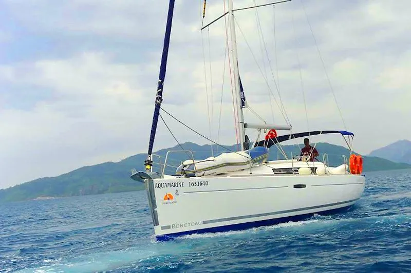 Cockpit of Aquamarine, a Beneteau Oceanis 34 sailboat at Fethiye, Turkey