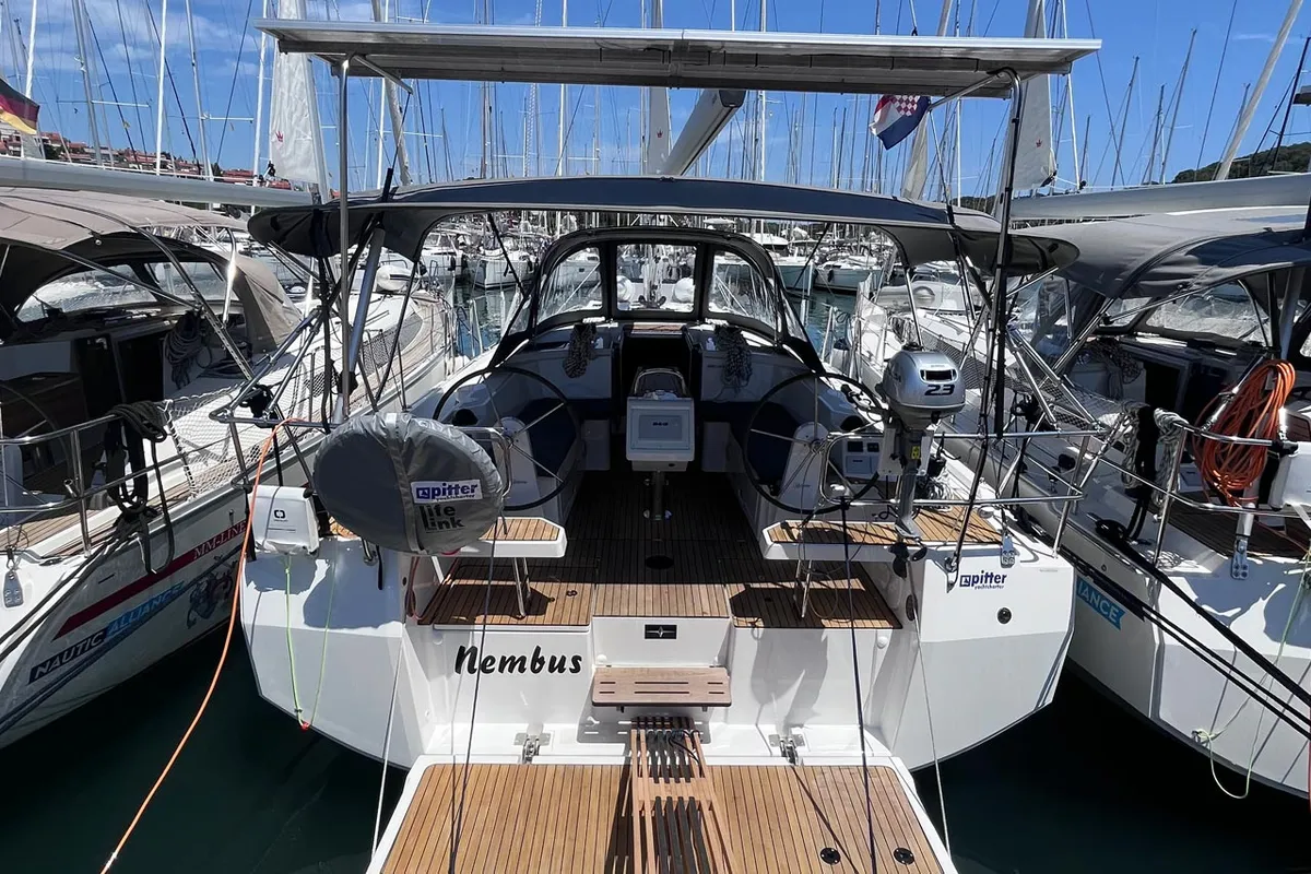 Cockpit of Nembus, a Bavaria C38 sailboat at Grad Biograd na Moru, Croatia