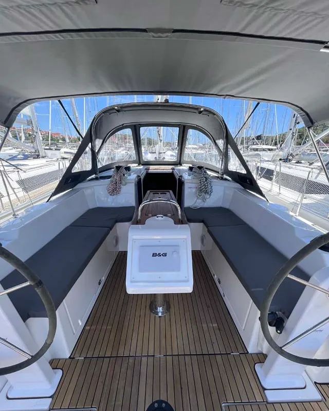 Cockpit of Nembus, a Bavaria C38 sailboat at Grad Biograd na Moru, Croatia