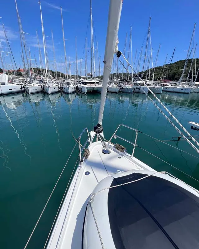 Deck of Nembus, a Bavaria C38 sailboat at Grad Biograd na Moru, Croatia
