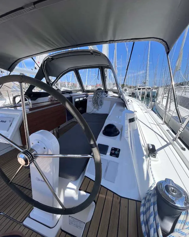 Cockpit of Nembus, a Bavaria C38 sailboat at Grad Biograd na Moru, Croatia