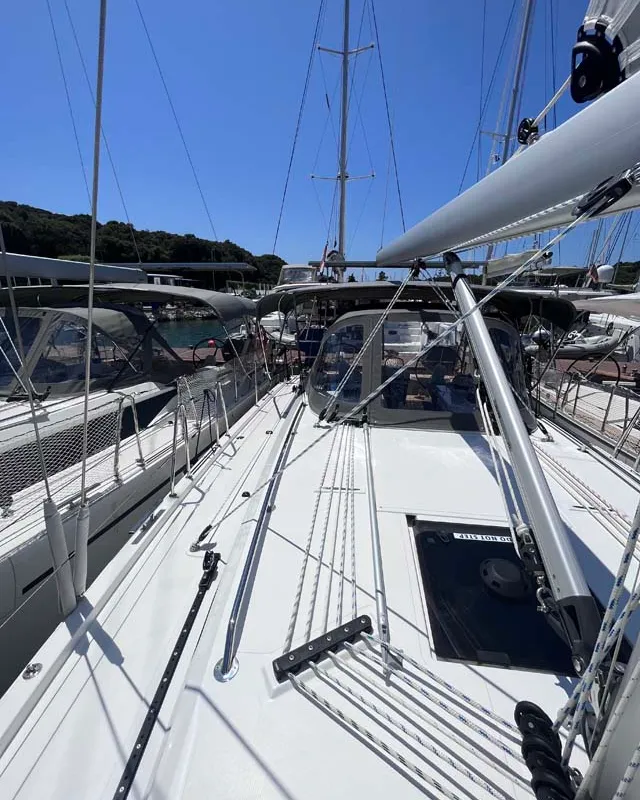 Deck of Nembus, a Bavaria C38 sailboat at Grad Biograd na Moru, Croatia