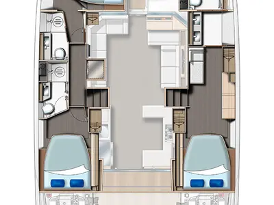 Floor plan of Akula, a Leopard 53 - OW catamaran at Roche Caiman, Seychelles