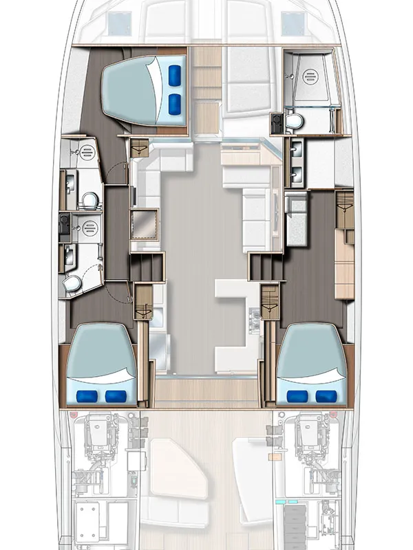 Floor plan of Akula, a Leopard 53 - OW catamaran at Roche Caiman, Seychelles