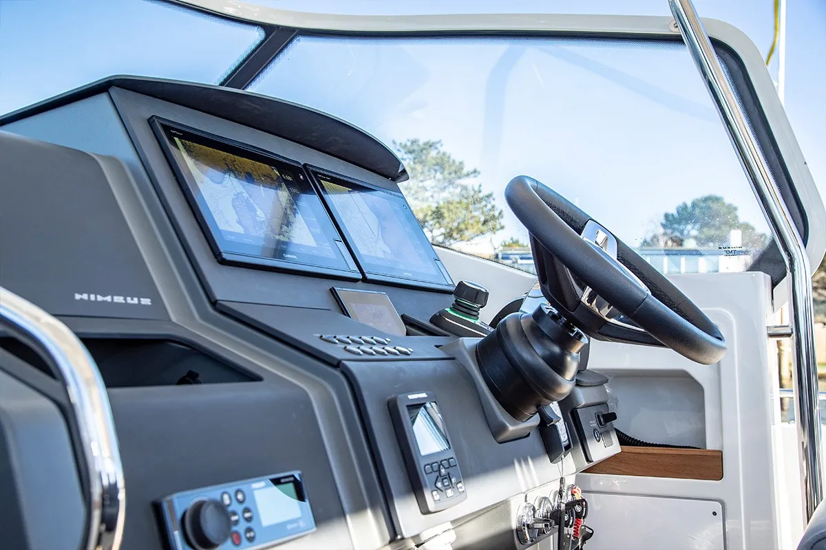 Cockpit of Ruddy, a Nimbus Tender T11 motorboat at Pirovac, Croatia