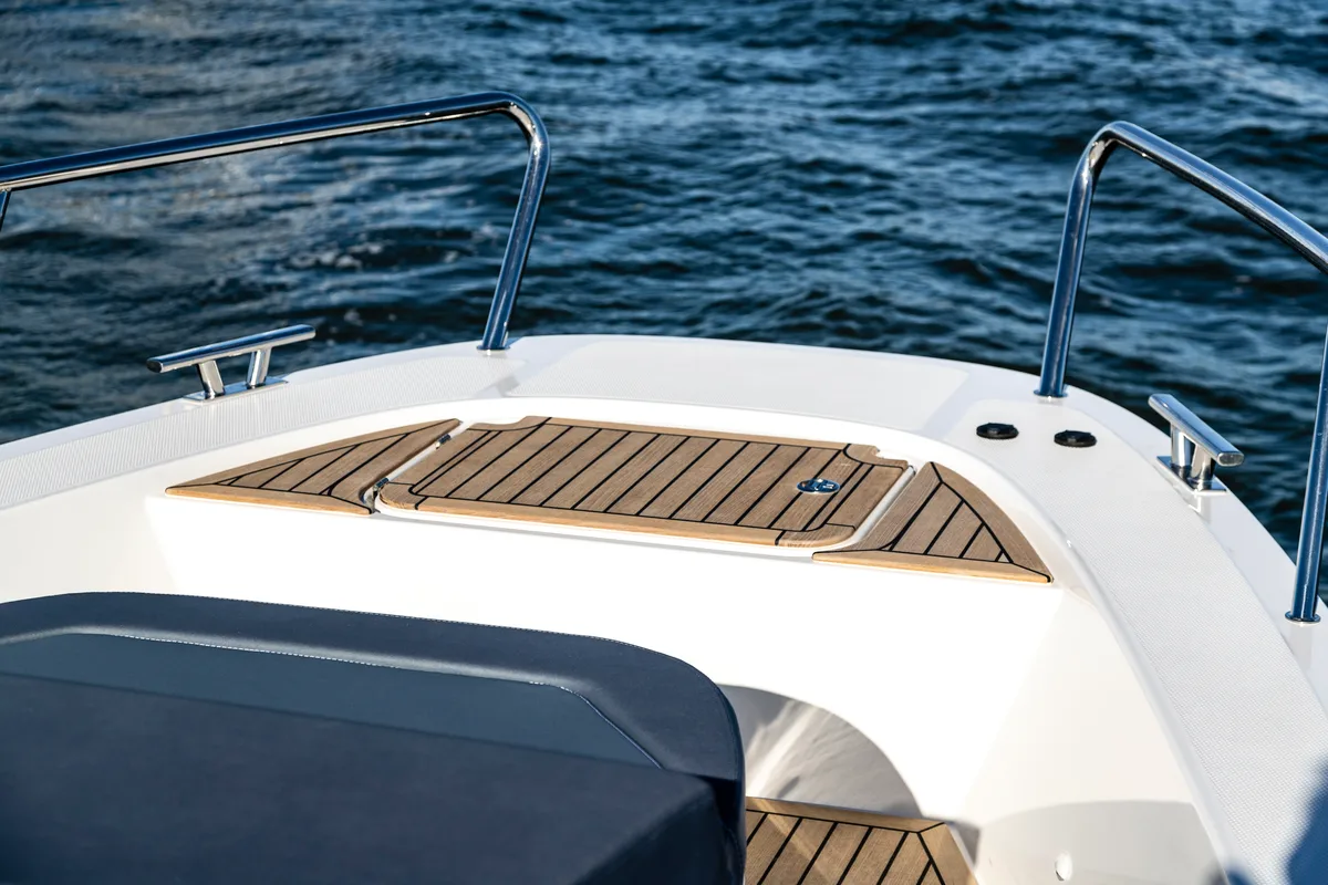 Deck of Ruddy, a Nimbus Tender T11 motorboat at Pirovac, Croatia