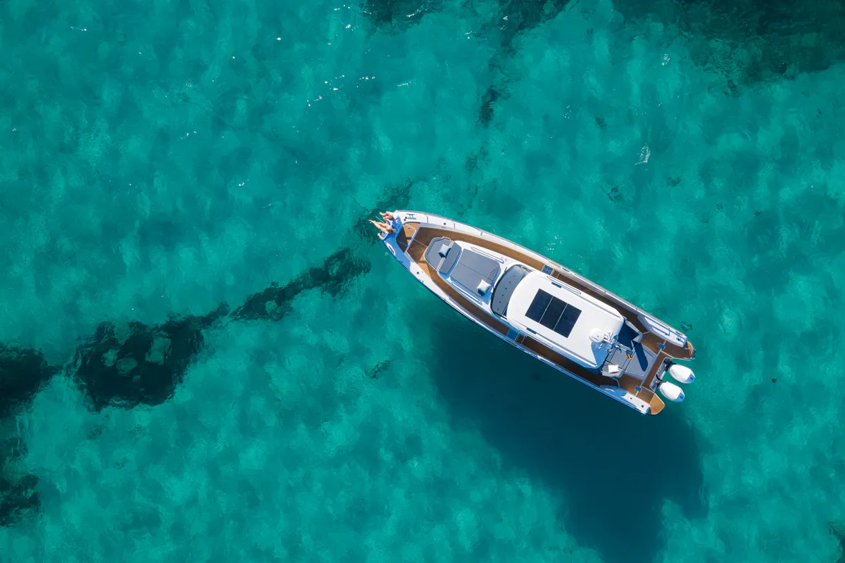 Exterior view of Ruddy, a Nimbus Tender T11 motorboat at Pirovac, Croatia