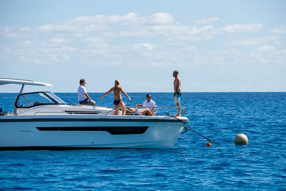 Exterior view of Ruddy, a Nimbus Tender T11 motorboat at Pirovac, Croatia