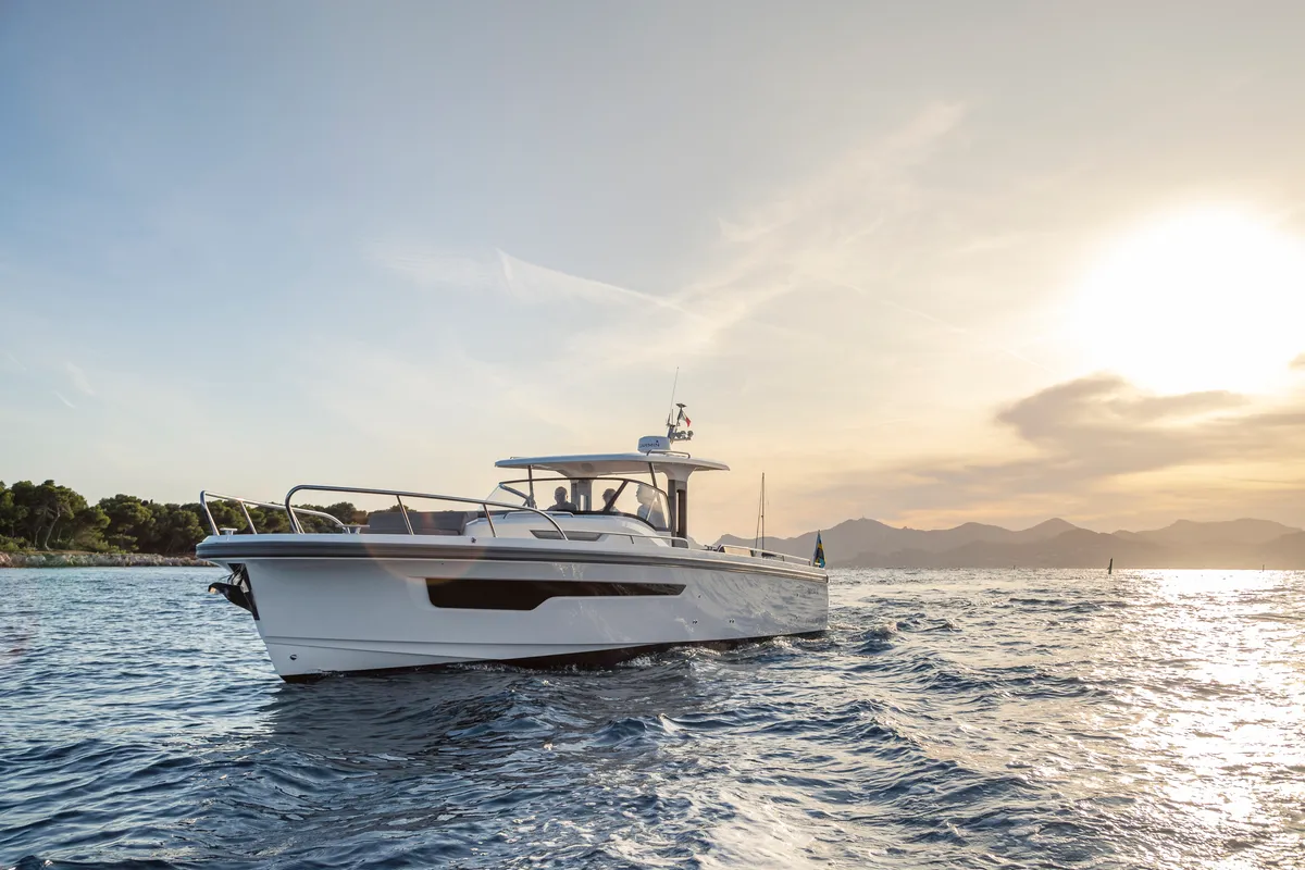 Exterior view of Ruddy, a Nimbus Tender T11 motorboat at Pirovac, Croatia