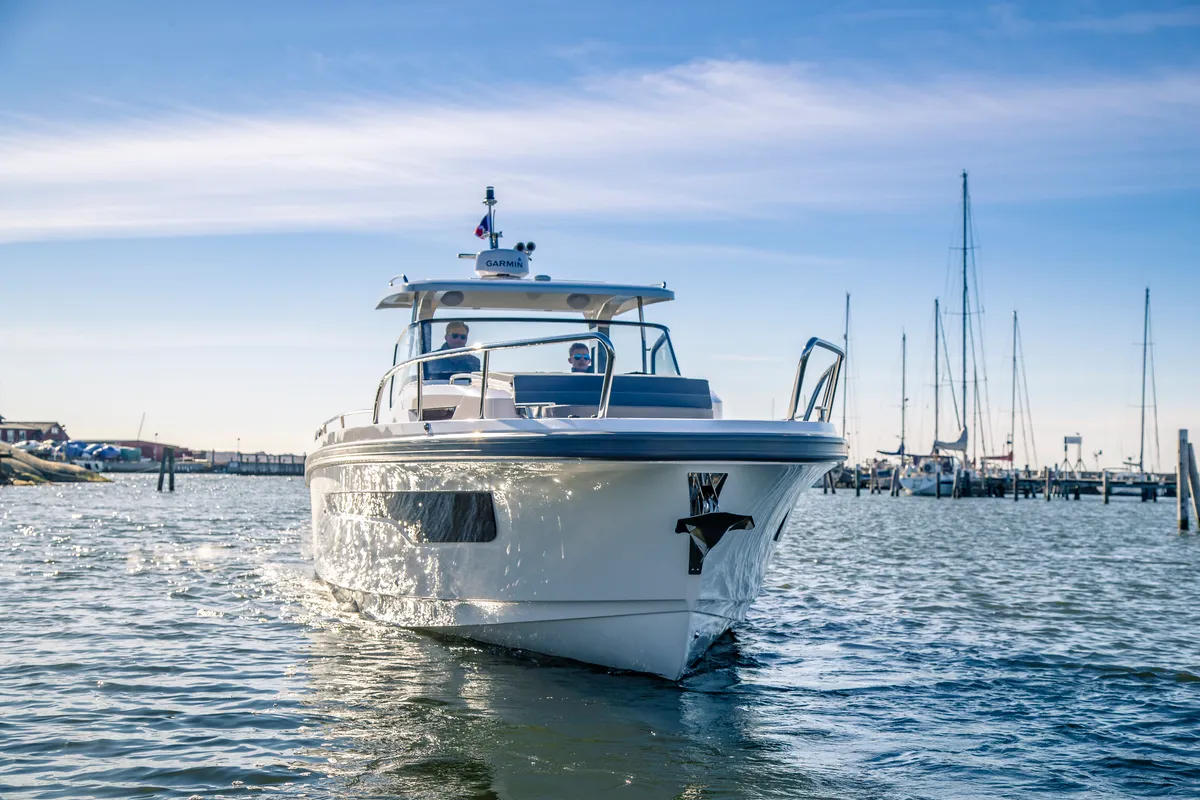 Exterior view of Ruddy, a Nimbus Tender T11 motorboat at Pirovac, Croatia