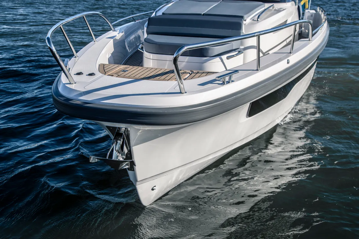 Exterior view of Ruddy, a Nimbus Tender T11 motorboat at Pirovac, Croatia