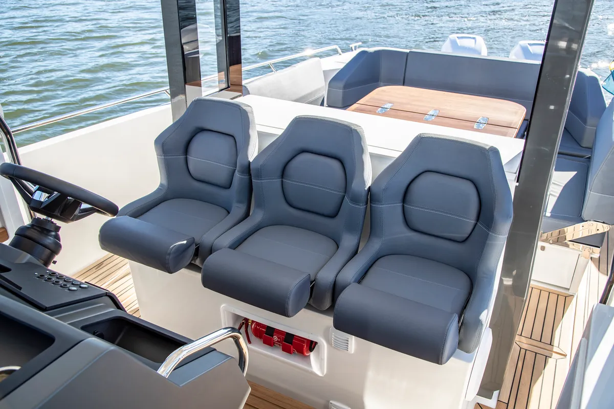 Deck of Ruddy, a Nimbus Tender T11 motorboat at Pirovac, Croatia
