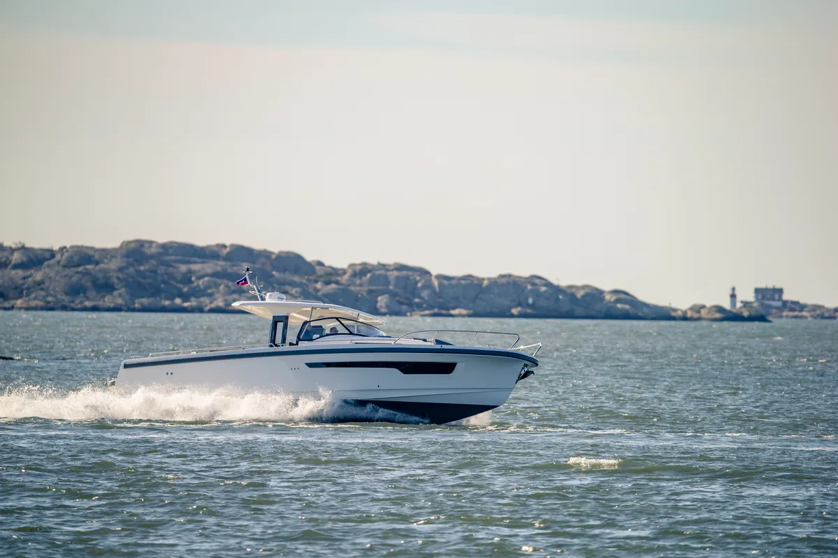 Exterior view of Ruddy, a Nimbus Tender T11 motorboat at Pirovac, Croatia