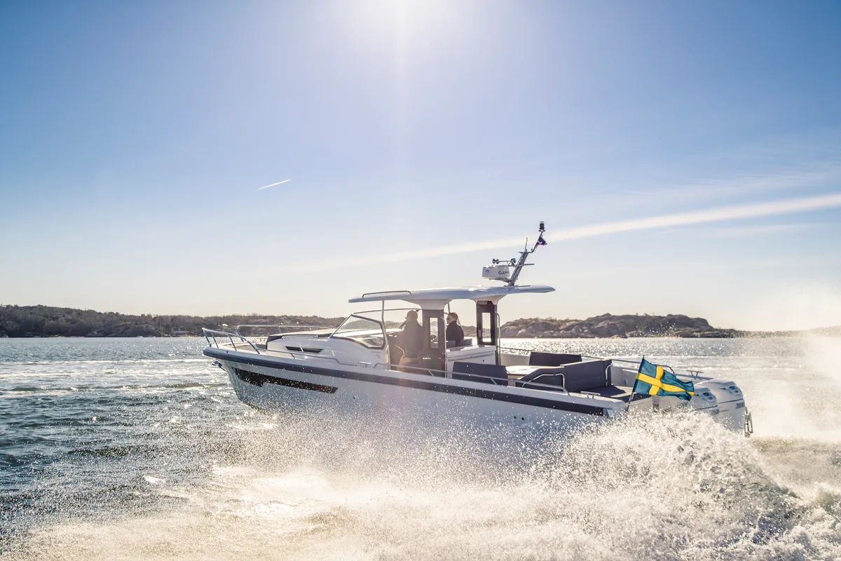 Exterior view of Ruddy, a Nimbus Tender T11 motorboat at Pirovac, Croatia