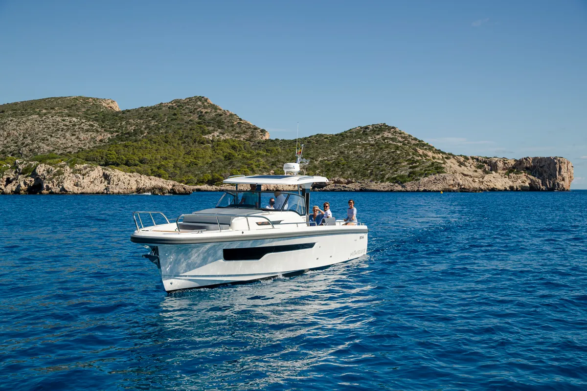 Exterior view of Ruddy, a Nimbus Tender T11 motorboat at Pirovac, Croatia