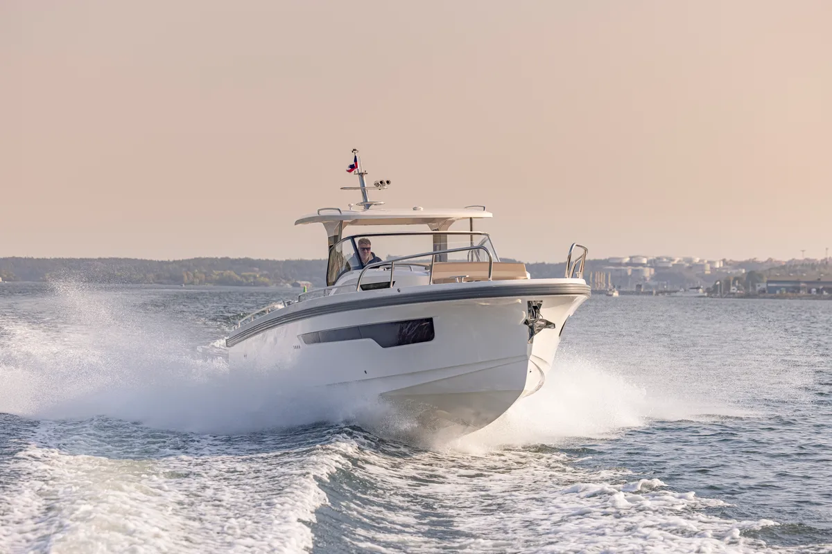 Exterior view of Ruddy, a Nimbus Tender T11 motorboat at Pirovac, Croatia