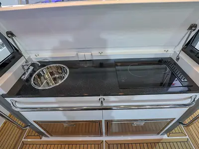 Galley of Ruddy, a Nimbus Tender T11 motorboat at Pirovac, Croatia