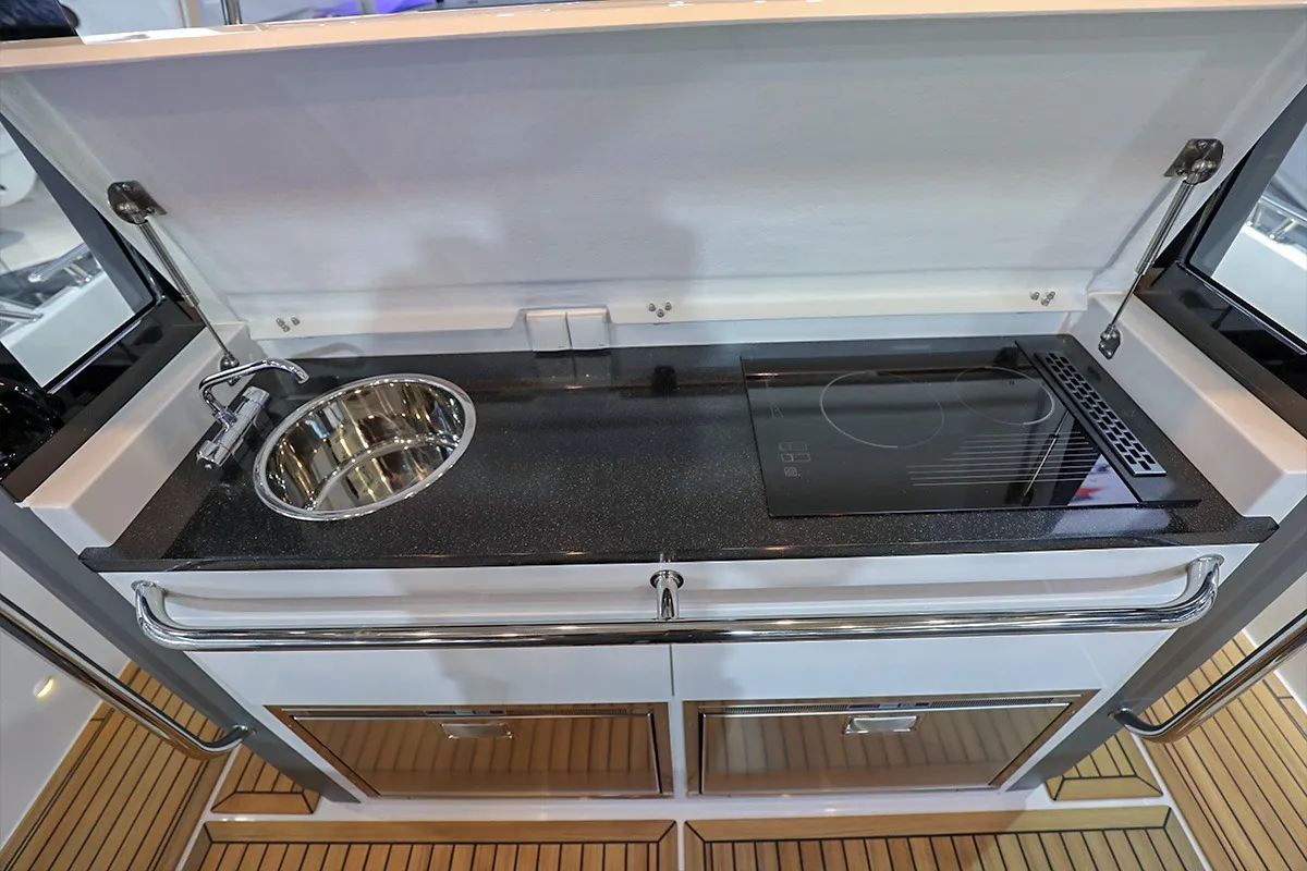 Galley of Ruddy, a Nimbus Tender T11 motorboat at Pirovac, Croatia