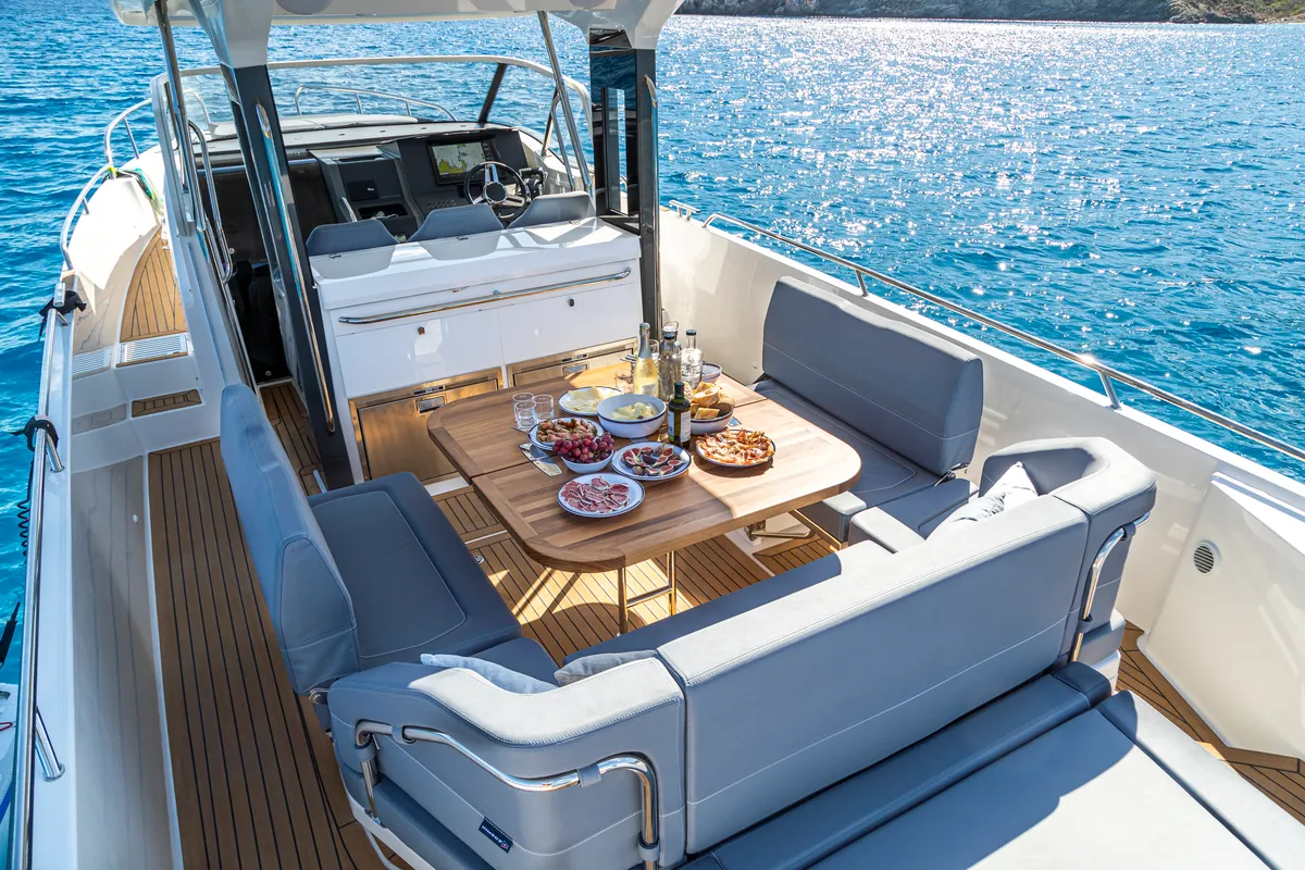 Deck of Ruddy, a Nimbus Tender T11 motorboat at Pirovac, Croatia