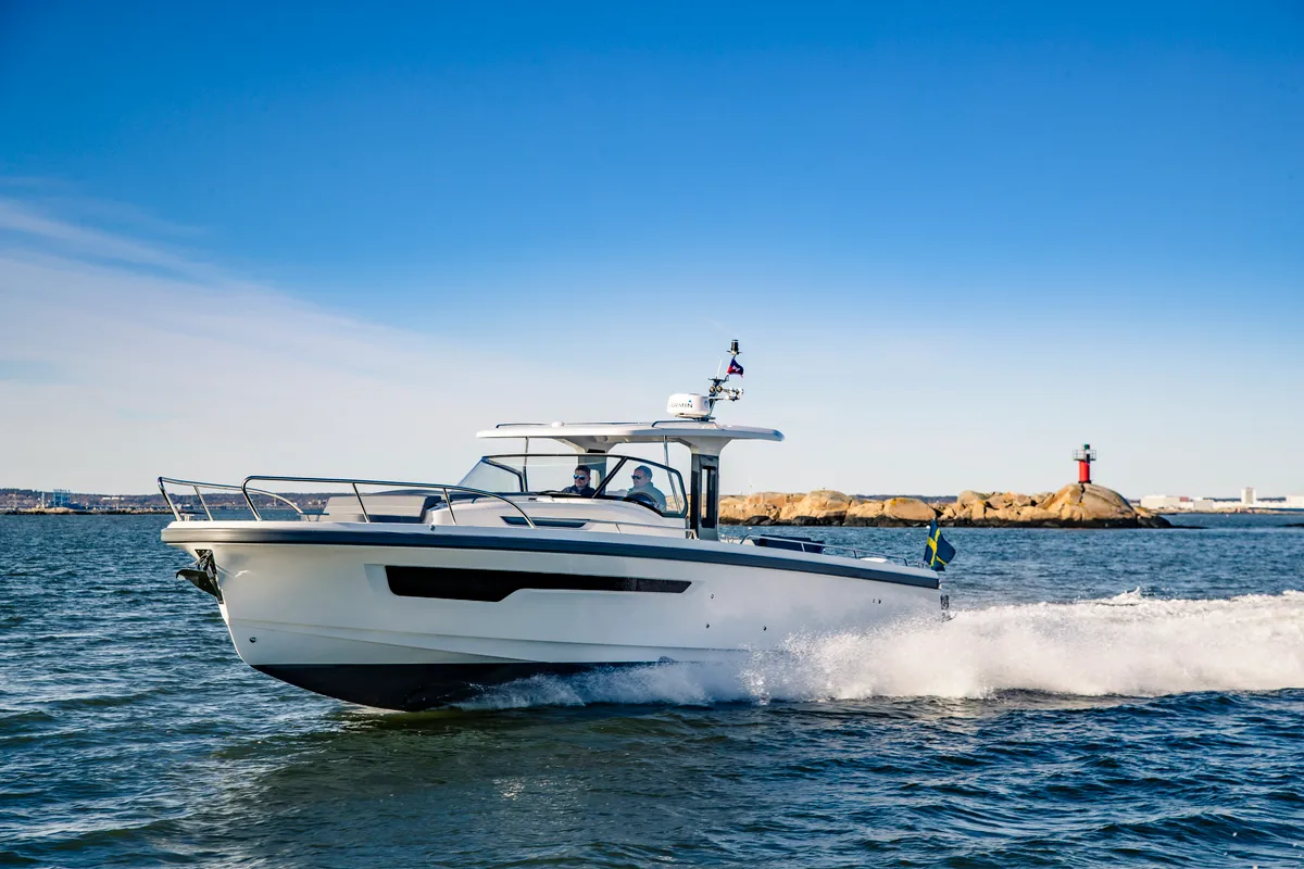 Exterior view of Ruddy, a Nimbus Tender T11 motorboat at Pirovac, Croatia