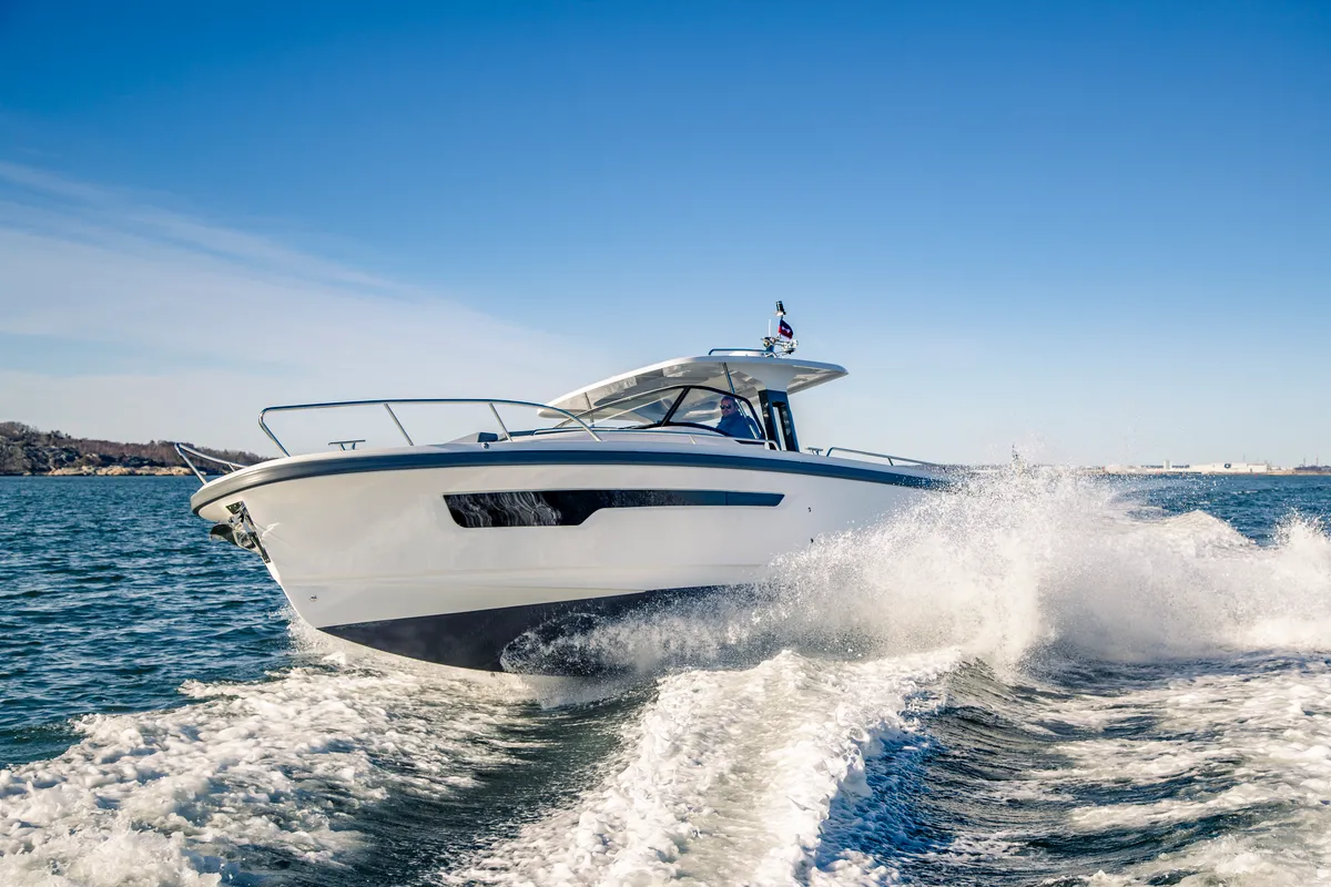 Exterior view of Ruddy, a Nimbus Tender T11 motorboat at Pirovac, Croatia