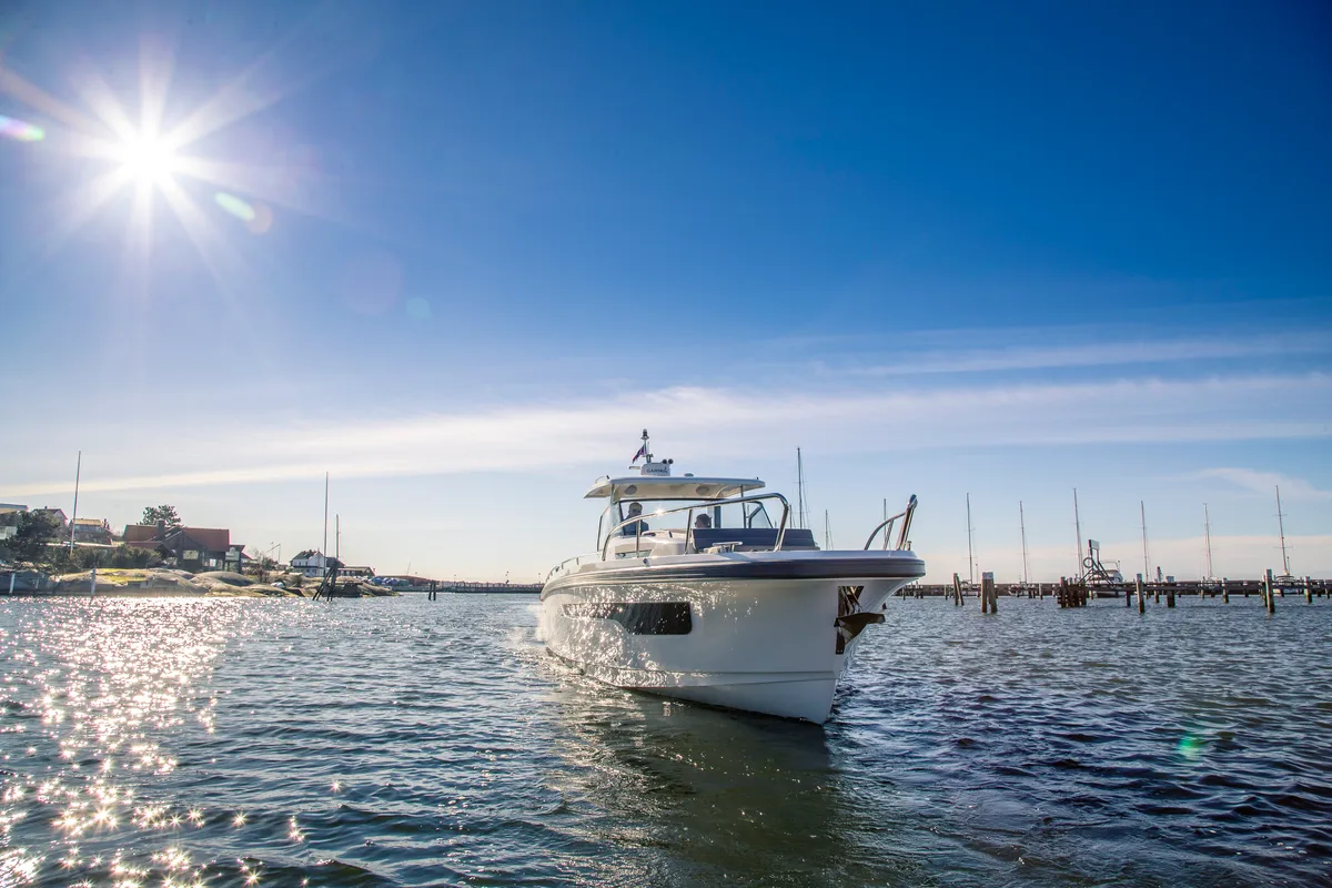 Exterior view of Ruddy, a Nimbus Tender T11 motorboat at Pirovac, Croatia