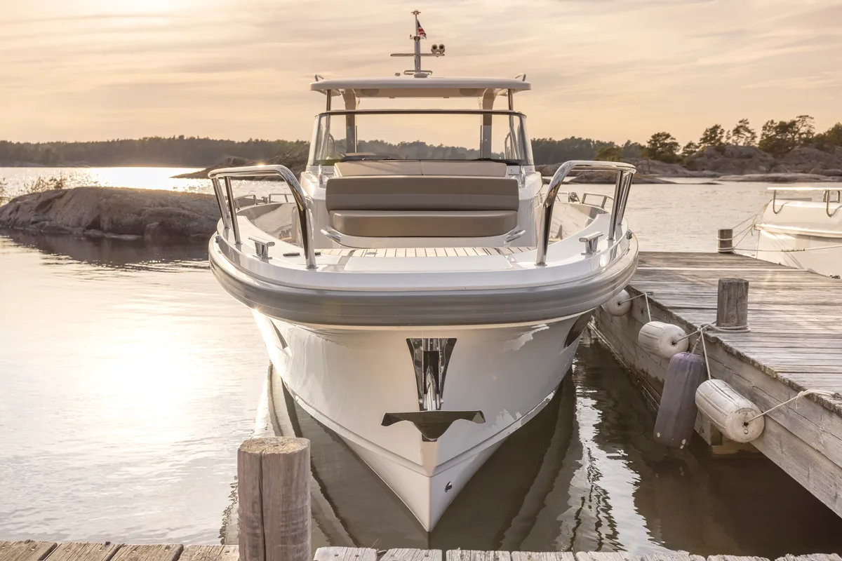 Exterior view of Ruddy, a Nimbus Tender T11 motorboat at Pirovac, Croatia