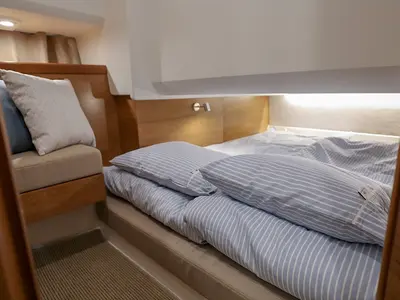 Cabin on Ruddy, a Nimbus Tender T11 motorboat at Pirovac, Croatia
