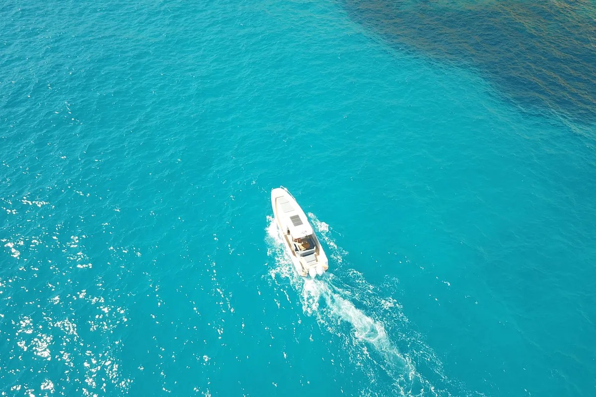 Exterior view of Ruddy, a Nimbus Tender T11 motorboat at Pirovac, Croatia