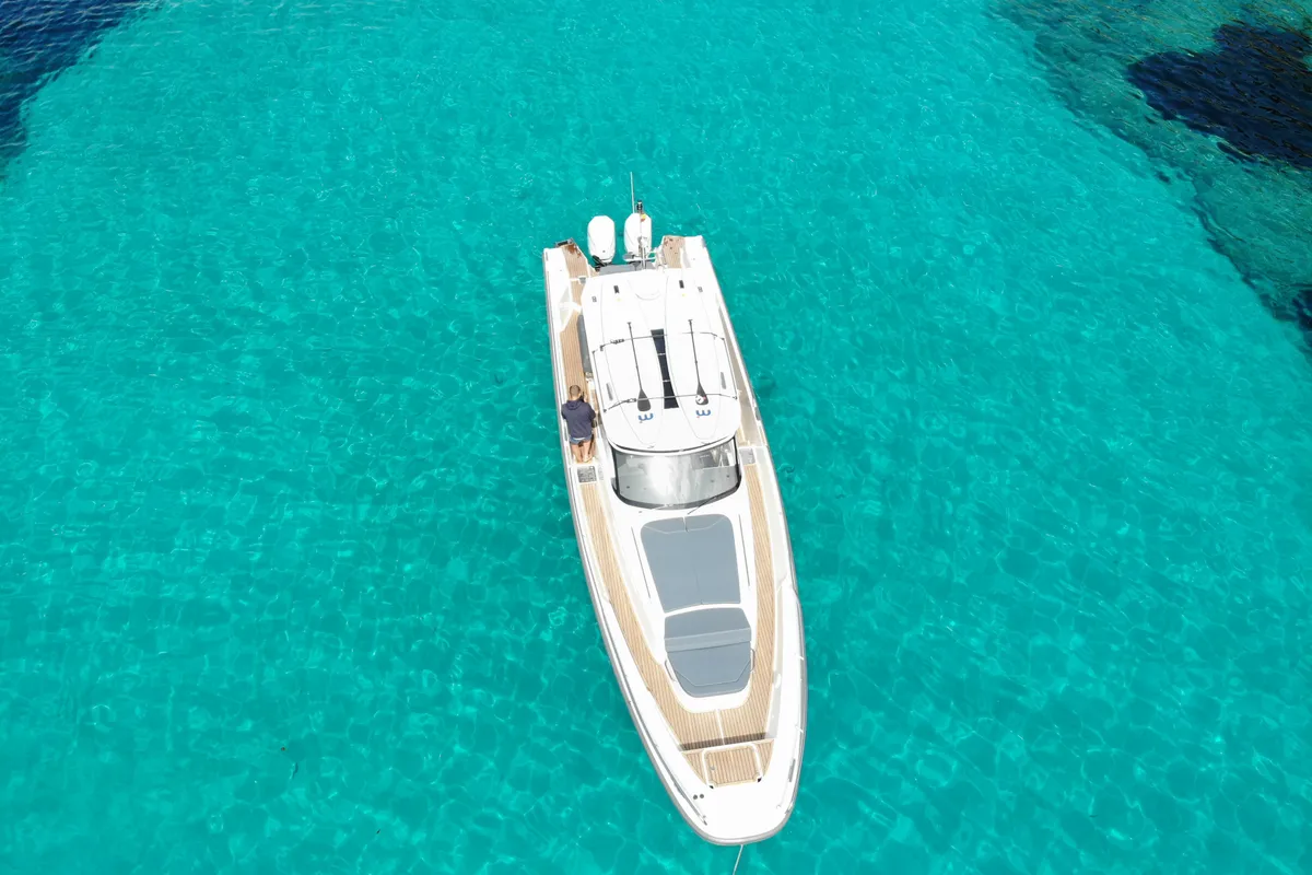 Exterior view of Ruddy, a Nimbus Tender T11 motorboat at Pirovac, Croatia
