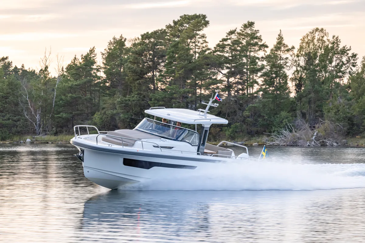 Exterior view of Ruddy, a Nimbus Tender T11 motorboat at Pirovac, Croatia