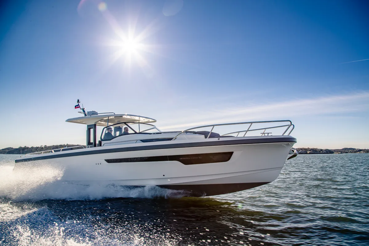 Exterior view of Ruddy, a Nimbus Tender T11 motorboat at Pirovac, Croatia