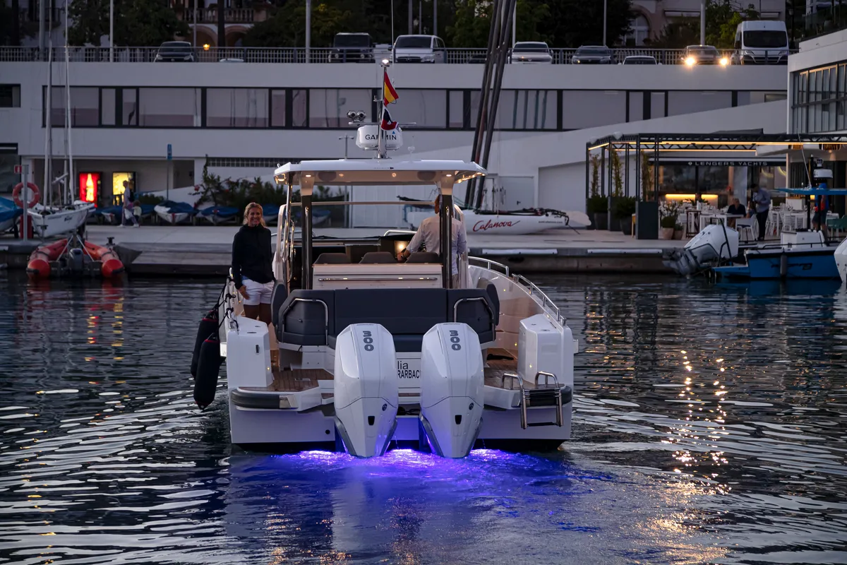 Exterior view of Ruddy, a Nimbus Tender T11 motorboat at Pirovac, Croatia