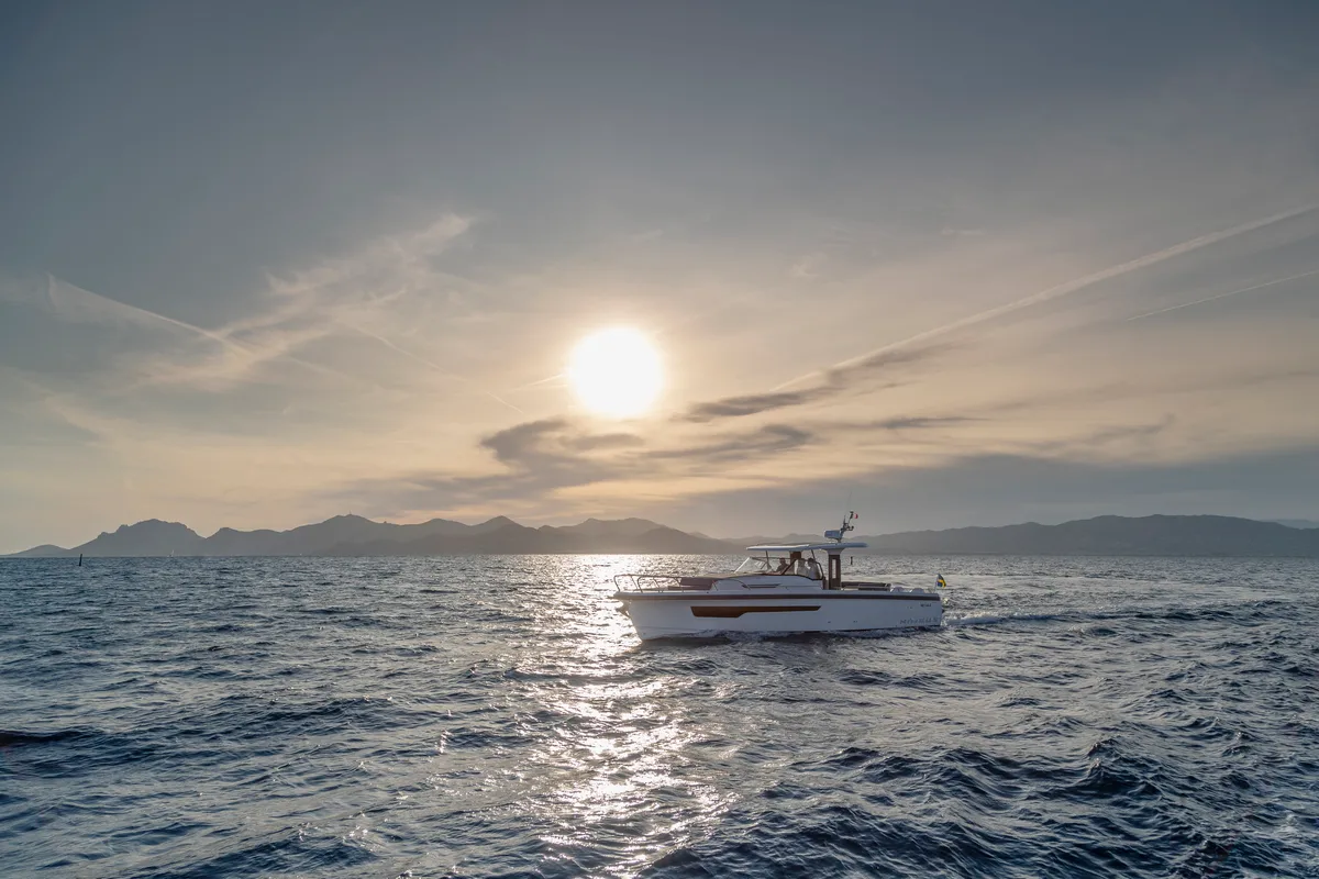 Exterior view of Ruddy, a Nimbus Tender T11 motorboat at Pirovac, Croatia