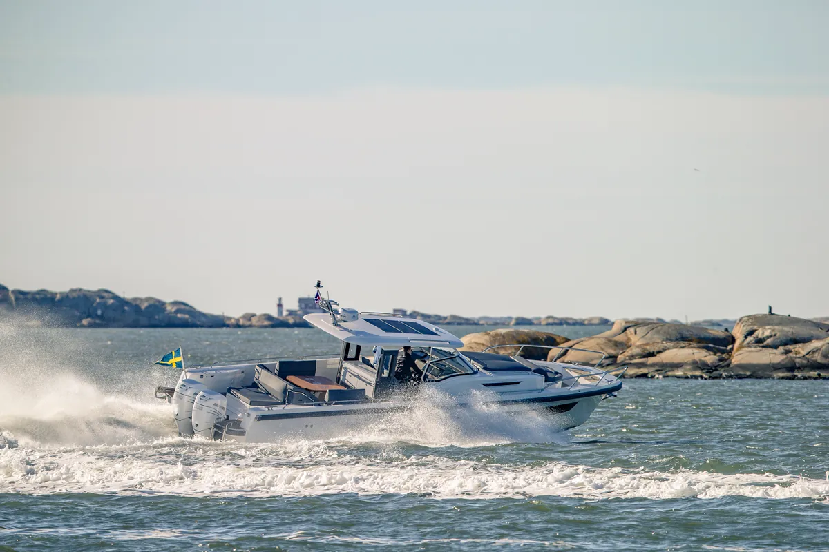 Exterior view of Ruddy, a Nimbus Tender T11 motorboat at Pirovac, Croatia