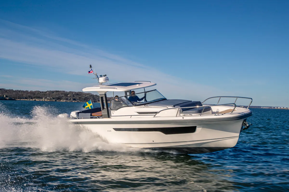 Exterior view of Ruddy, a Nimbus Tender T11 motorboat at Pirovac, Croatia