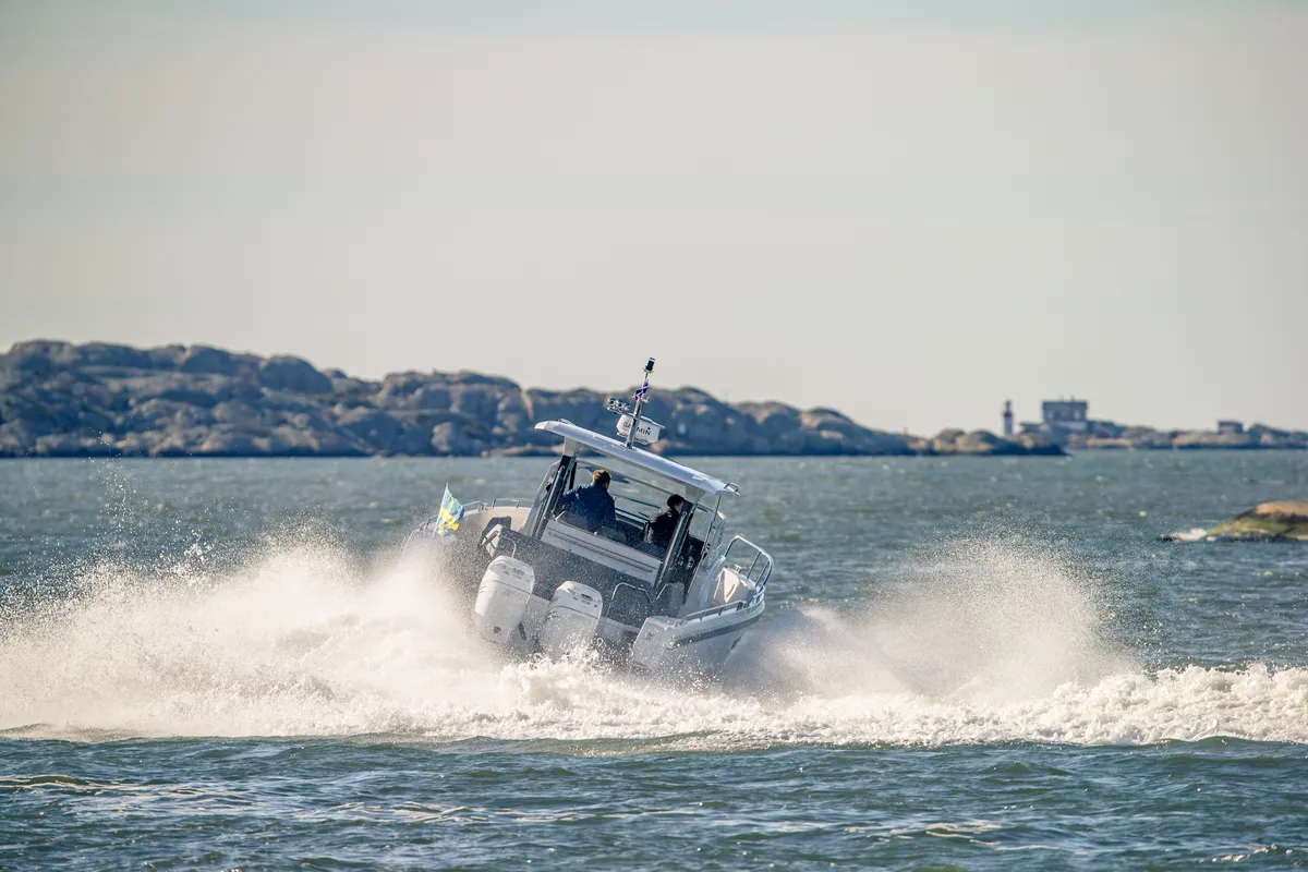 Exterior view of Ruddy, a Nimbus Tender T11 motorboat at Pirovac, Croatia