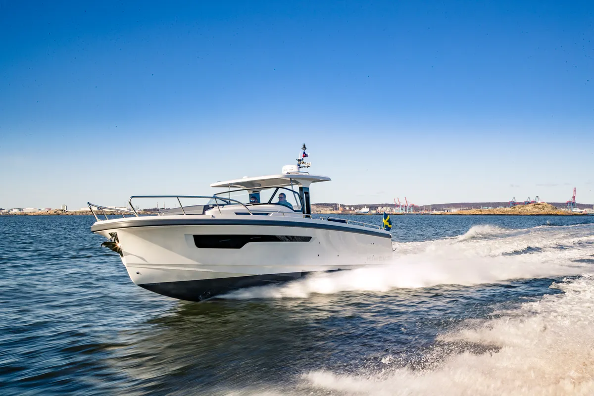 Exterior view of Ruddy, a Nimbus Tender T11 motorboat at Pirovac, Croatia