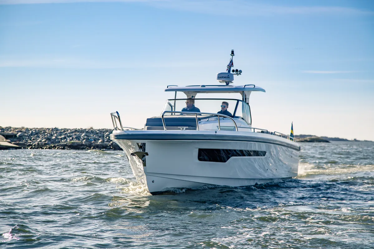 Exterior view of Ruddy, a Nimbus Tender T11 motorboat at Pirovac, Croatia