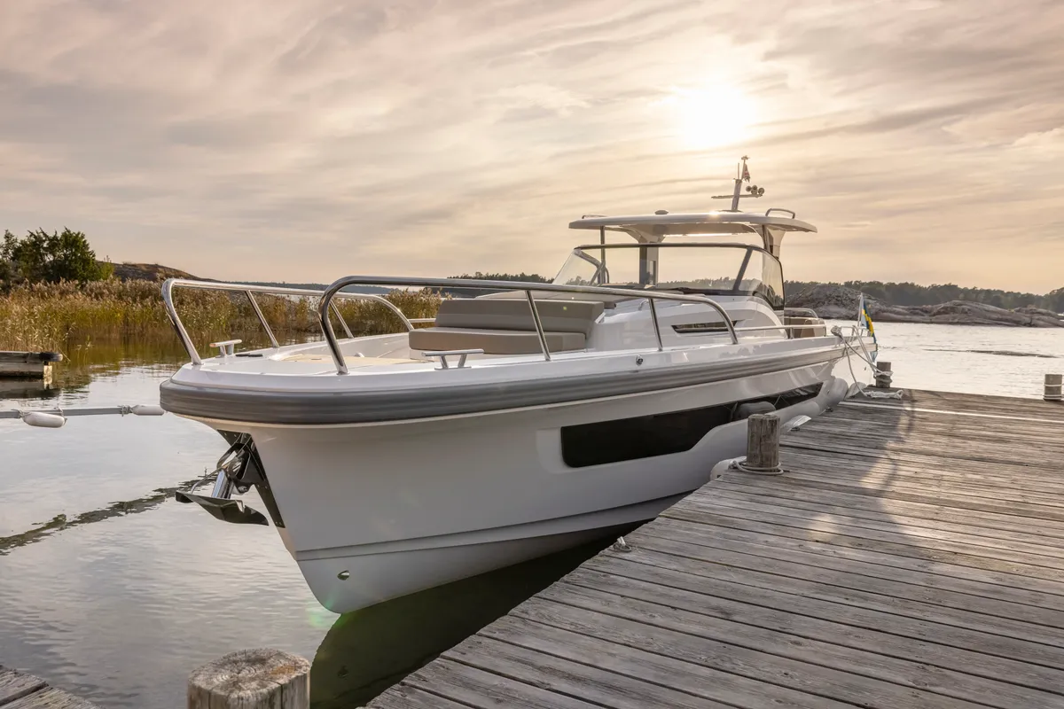 Deck of Ruddy, a Nimbus Tender T11 motorboat at Pirovac, Croatia