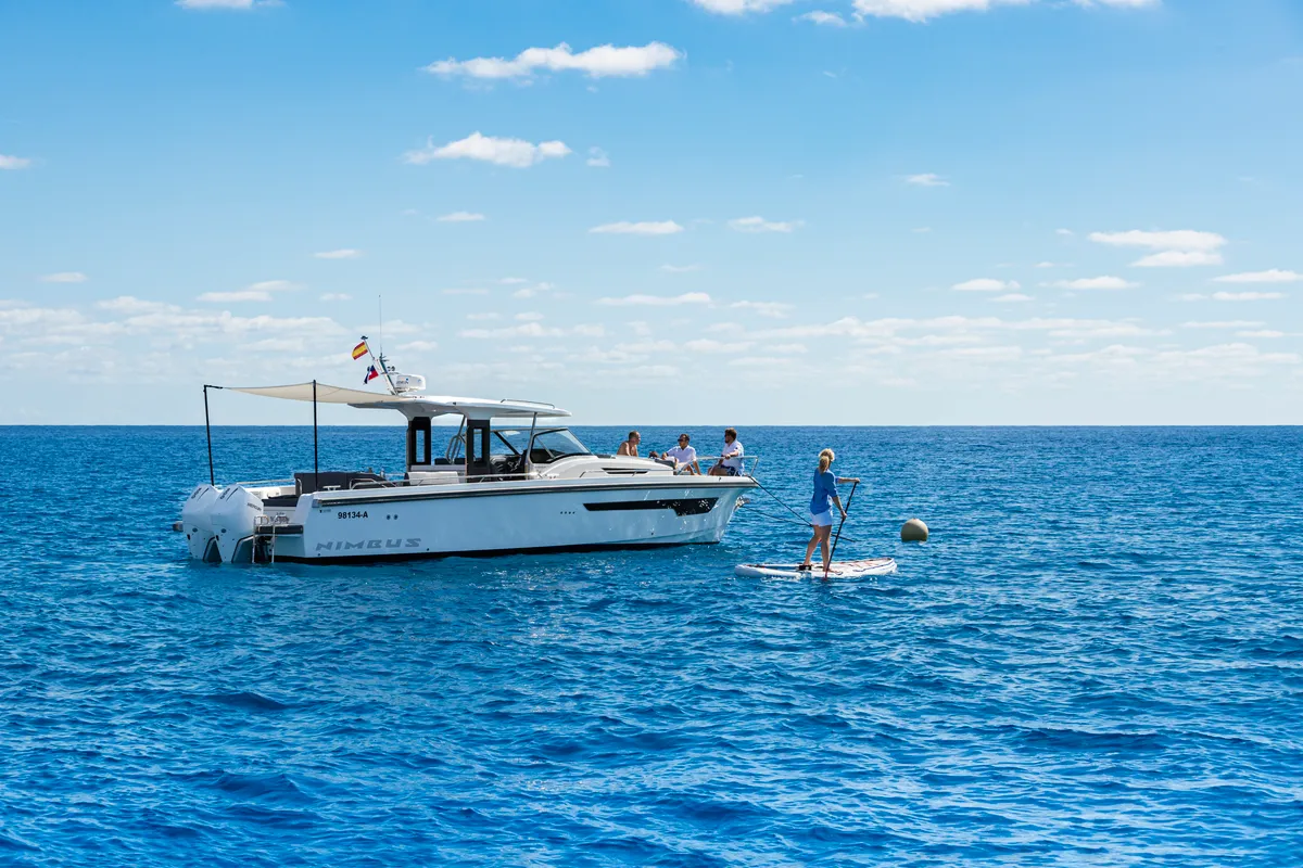 Cockpit of Ruddy, a Nimbus Tender T11 motorboat at Pirovac, Croatia