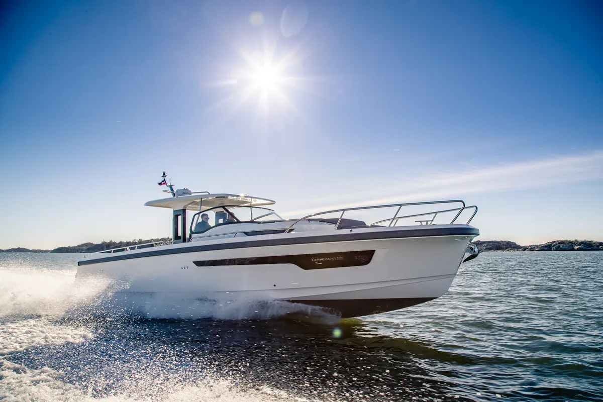 Exterior view of Ruddy, a Nimbus Tender T11 motorboat at Pirovac, Croatia