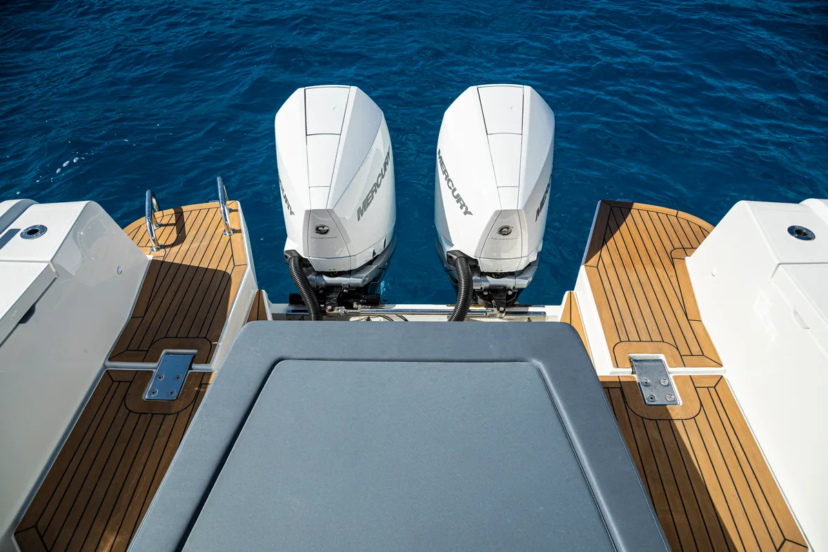 Exterior view of Ruddy, a Nimbus Tender T11 motorboat at Pirovac, Croatia