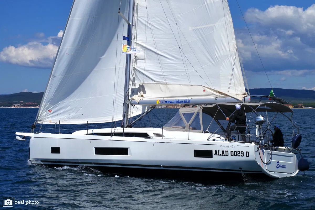 Exterior view of Emma, a Beneteau Oceanis 46.1 sailboat at Puntone di Scarlino, Italy