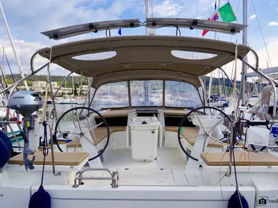Cockpit of Emma, a Beneteau Oceanis 46.1 sailboat at Puntone di Scarlino, Italy