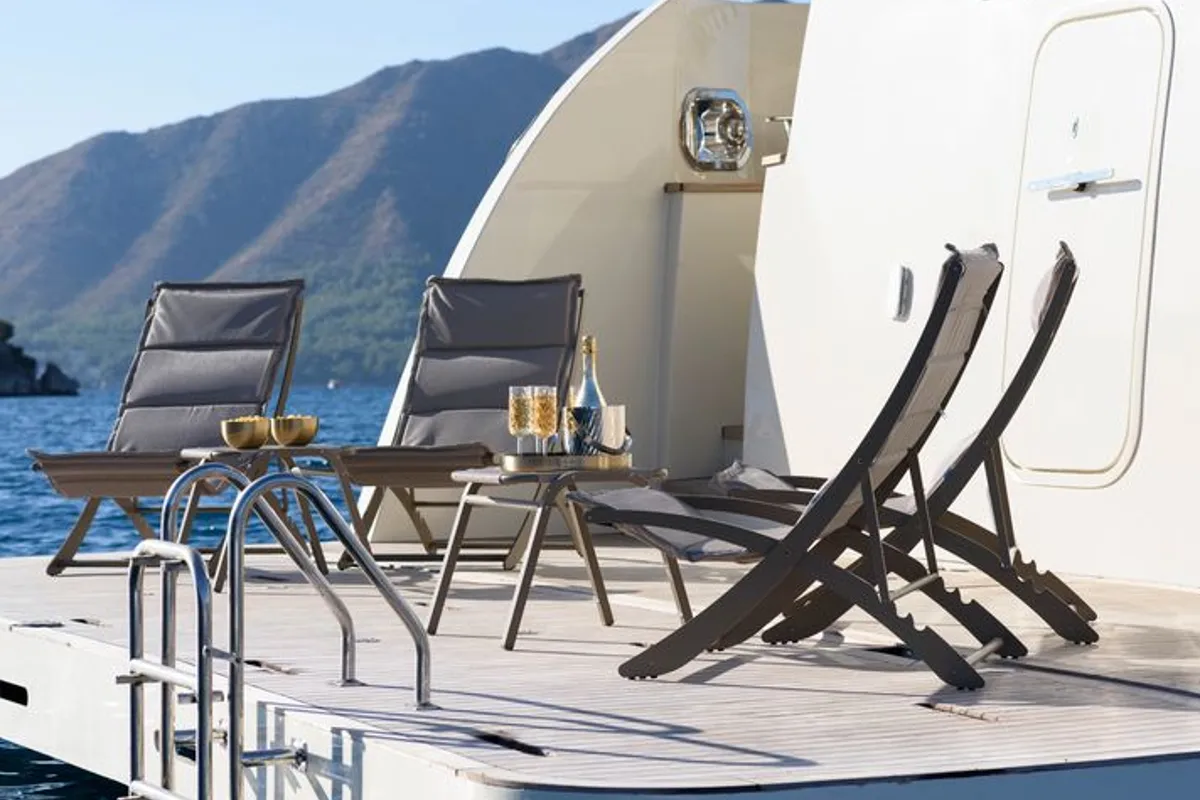 Deck of TanWay, a Gulet Motoryacht motor yacht at Marmaris, Turkey