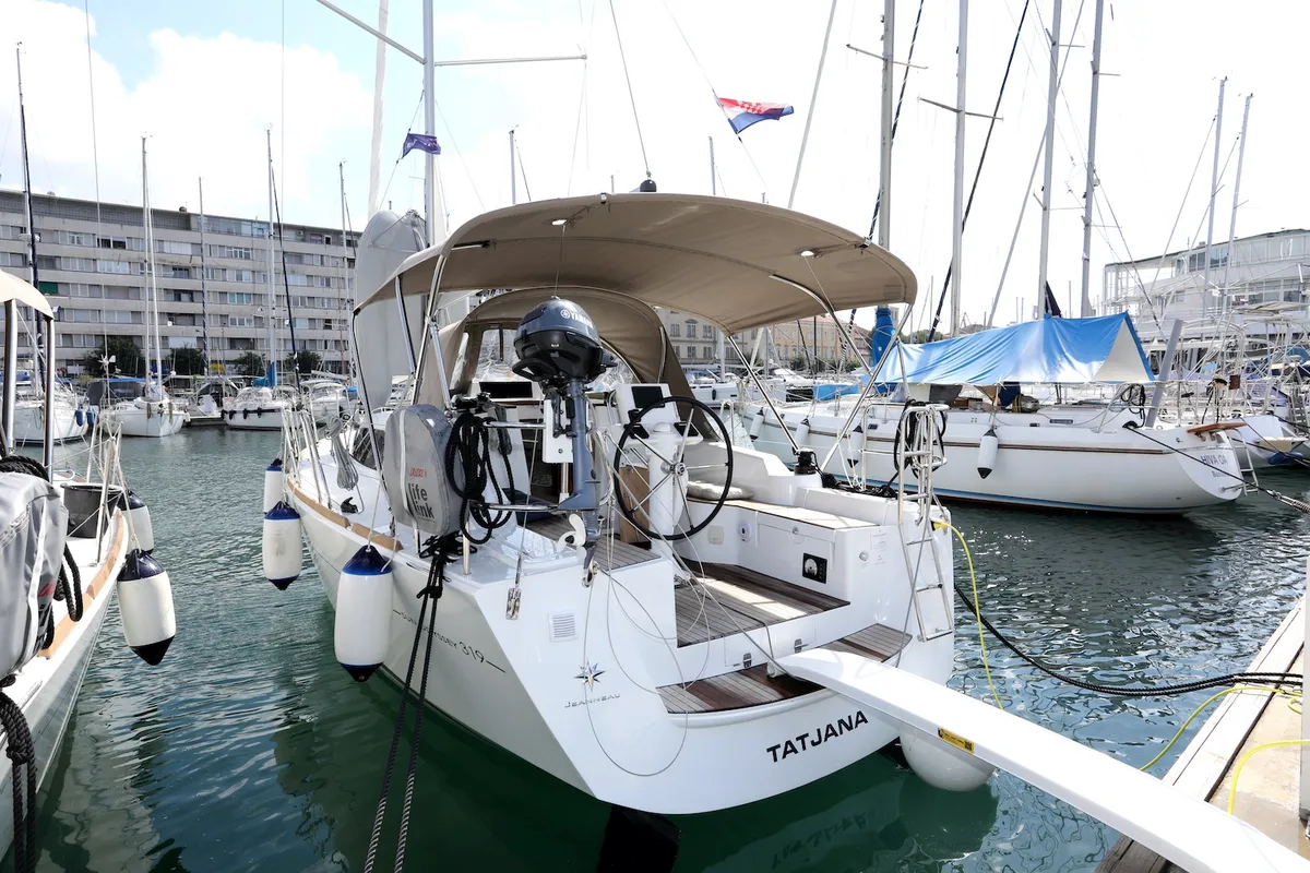 Cockpit of Tatjana, a Jeanneau Sun Odyssey 319 sailboat at Split, Croatia