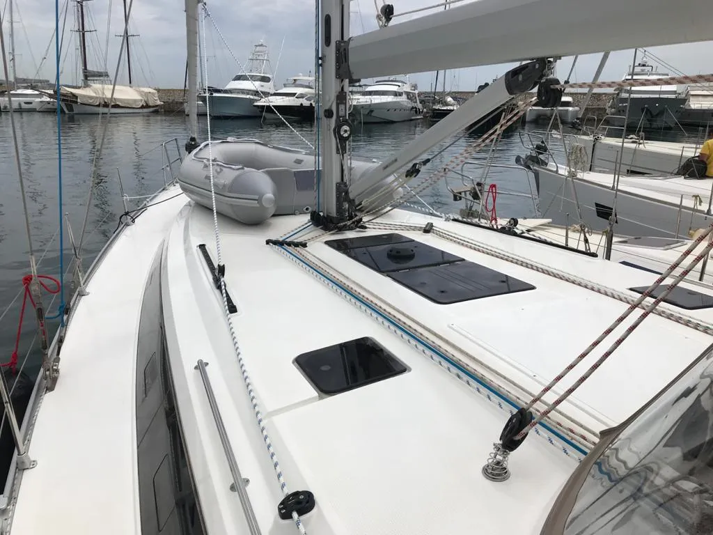 Deck of Sea Wonder, a Bavaria Cruiser 46 sailboat at Kontokali, Greece