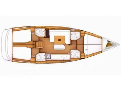 Floor plan of Kalos, a Jeanneau Sun Odyssey 519 sailboat at Tropea, Italy